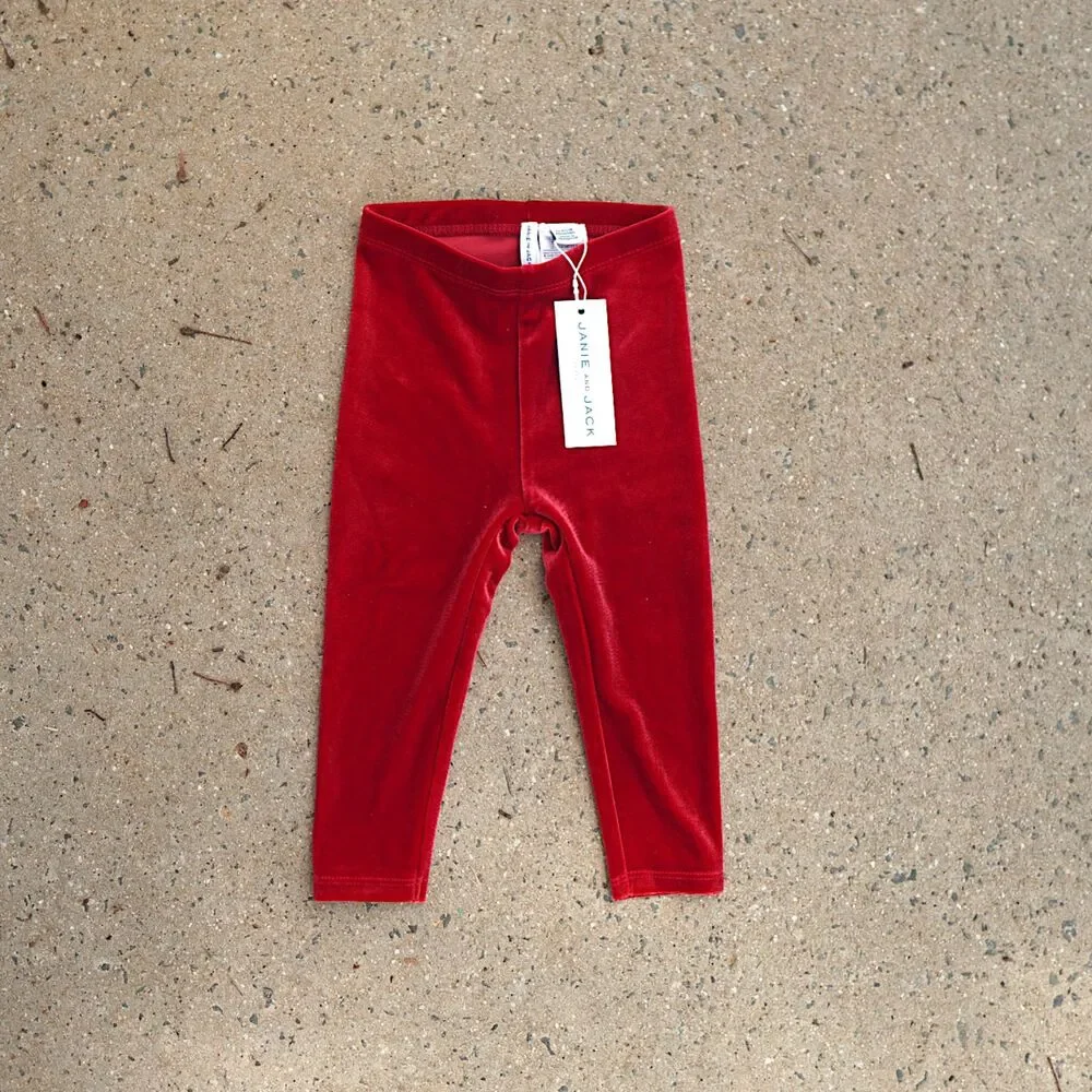 NWT Janie and Jack Red Velvet Leggings 12-18 Months Holiday Red Stretch Pants